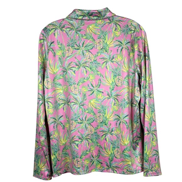 STELLA PARKER Sport, Pink Pine Green Palm Sleeve Mock Golf Shirt, Size M - Picture 5 of 8